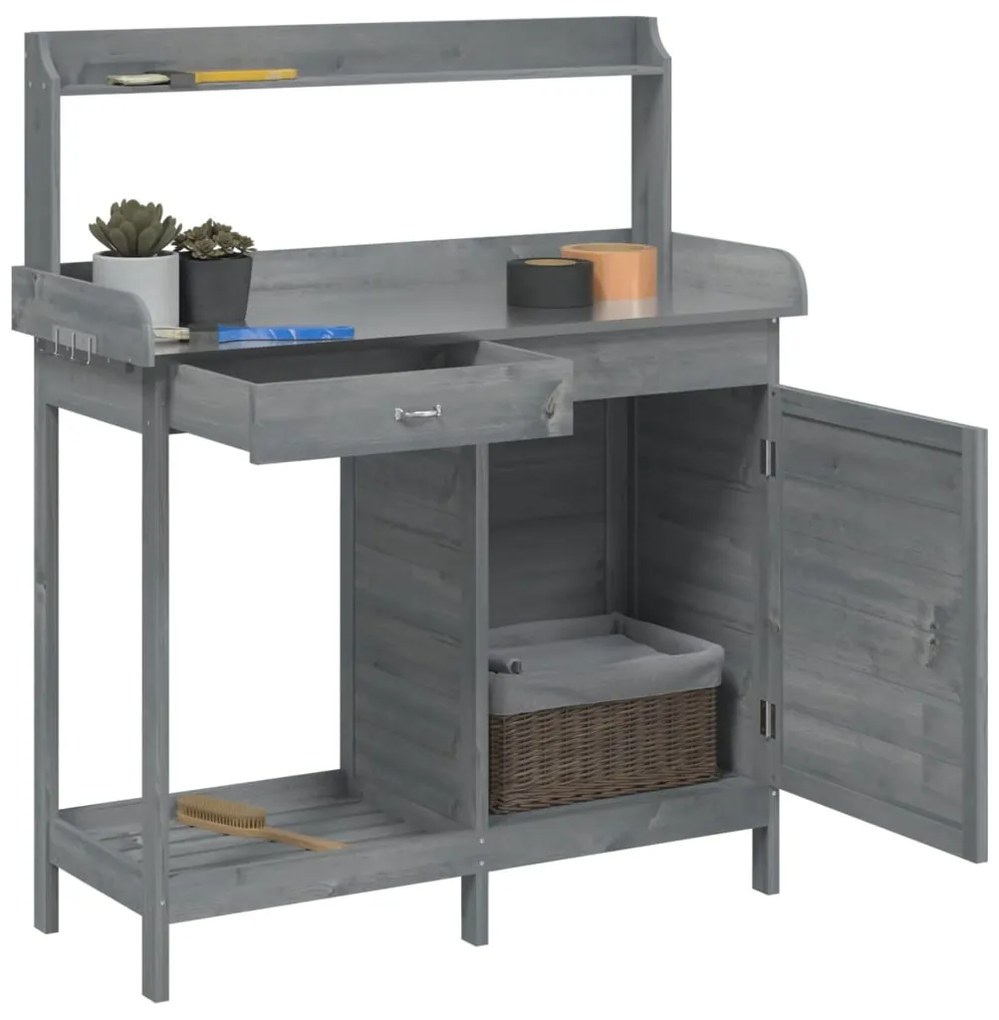 Mesa de cultivo c/ armário 110,5x45x124,5 cm abeto maciço cinza