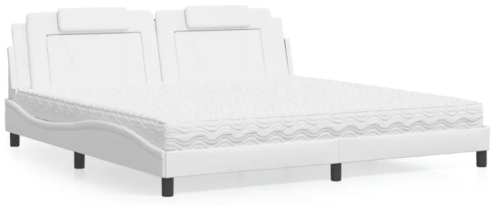 vidaXL Cama com colchão 200x200 cm couro artificial branco