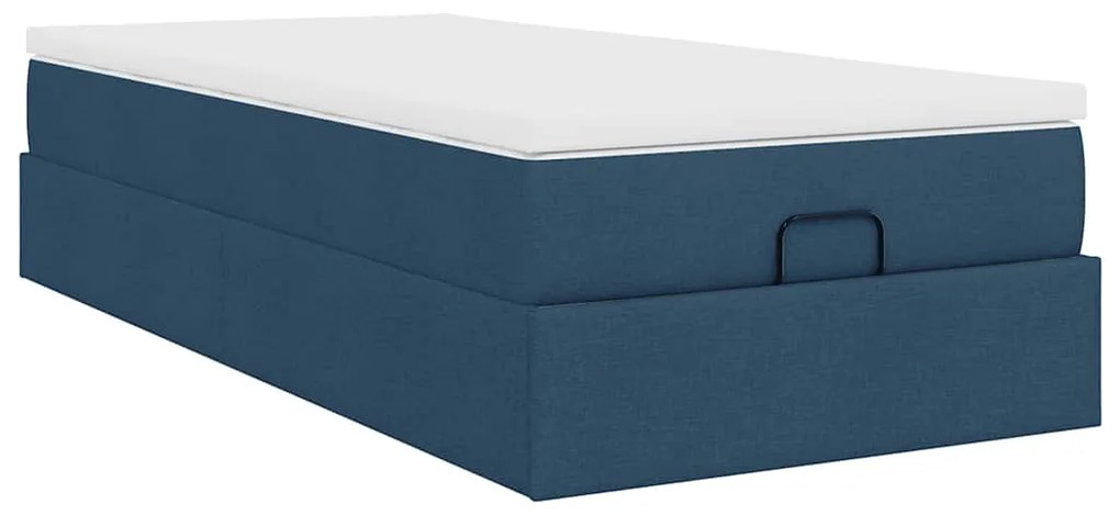 Estrutura de cama otomana com colchão 100x200cm tecido azul