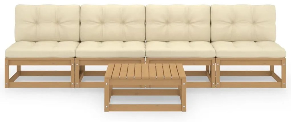 5 pcs conjunto lounge de jardim c/ almofadões pinho maciço