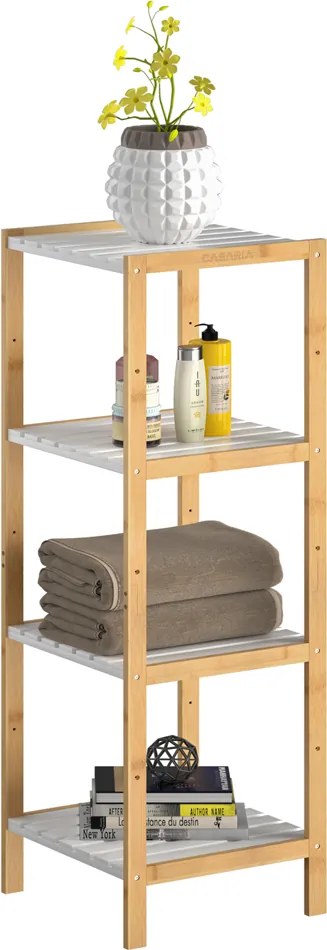 Estante de banheiro em bambu 110 x 33 x 34 cm Castanho + Branco