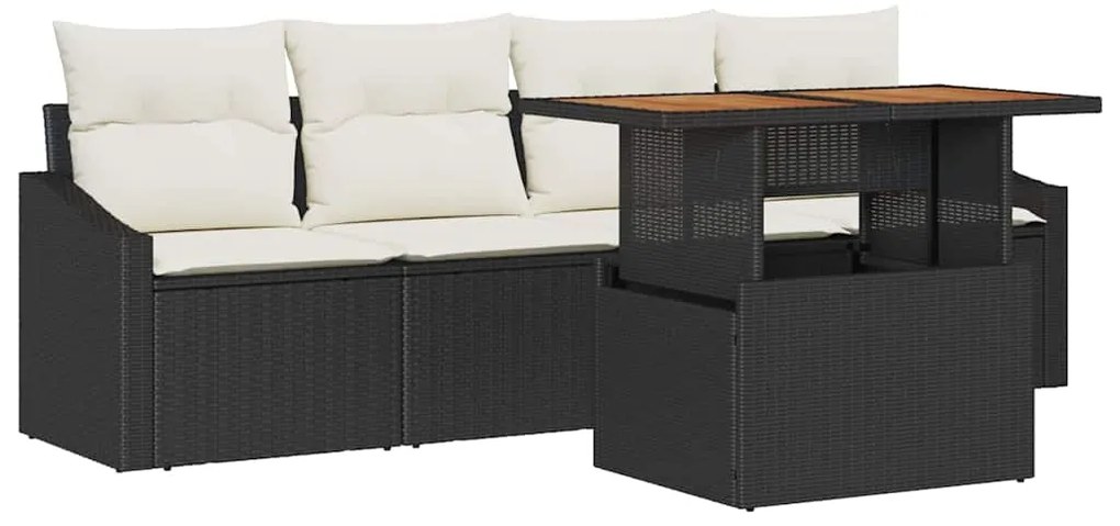 Conjunto de Jantar de Jardim de 5 Peças com Almofadas Preto Rattan Pol
