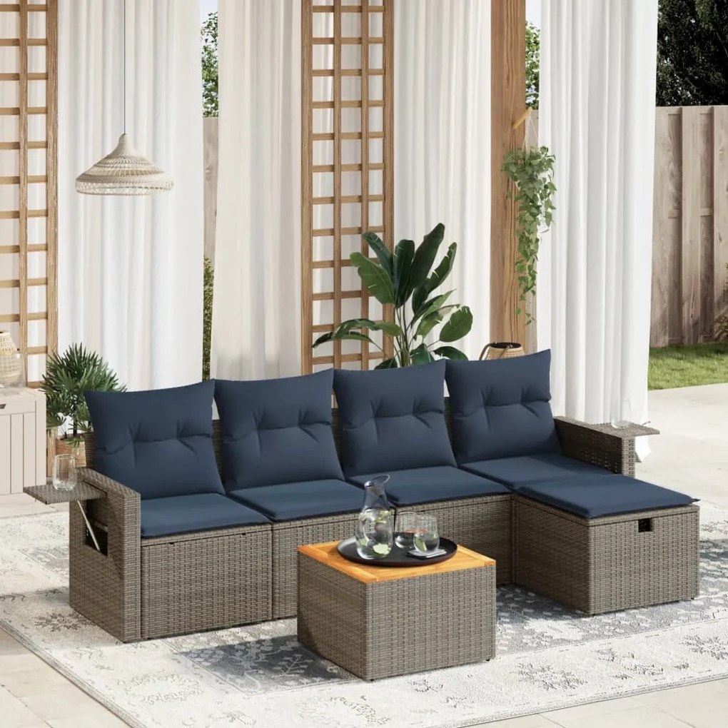 vidaXL 6 pcs conjunto sofás p/ jardim c/ almofadões vime PE cinzento