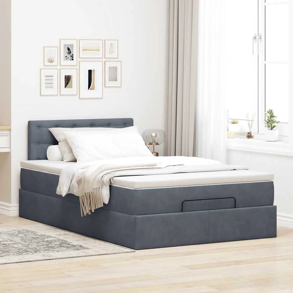 Cama otomana com colchão 120x190 cm veludo cinzento-escuro