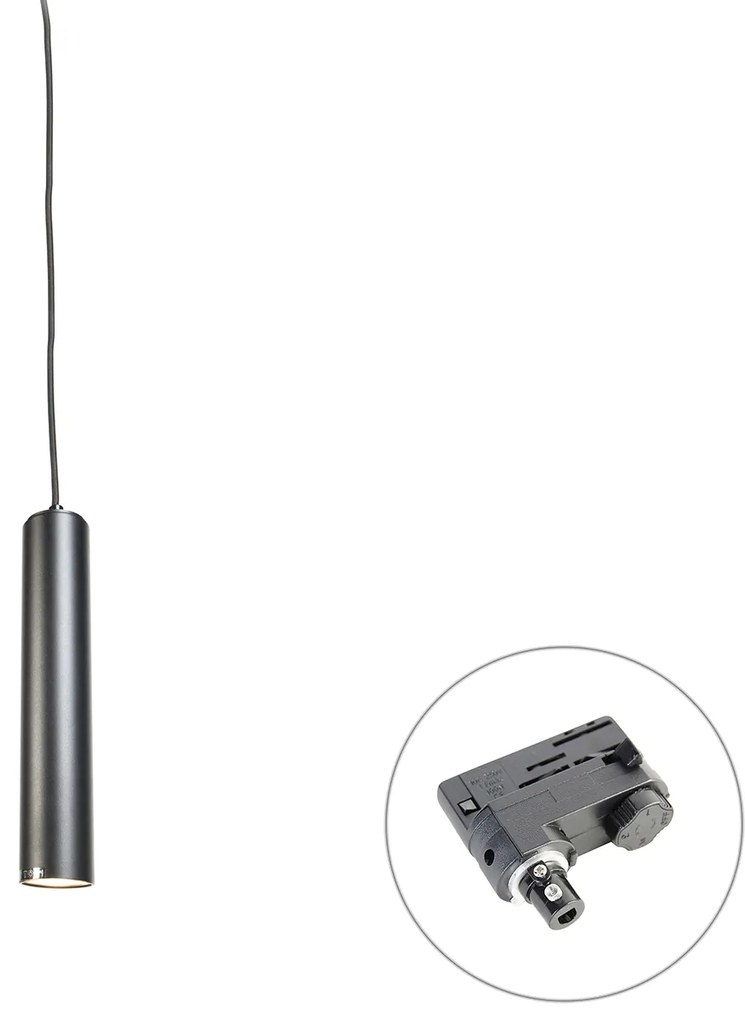 Candeeiro suspenso de design preto com adaptador de calha trifásico - 3-Phase Tuba Small Moderno