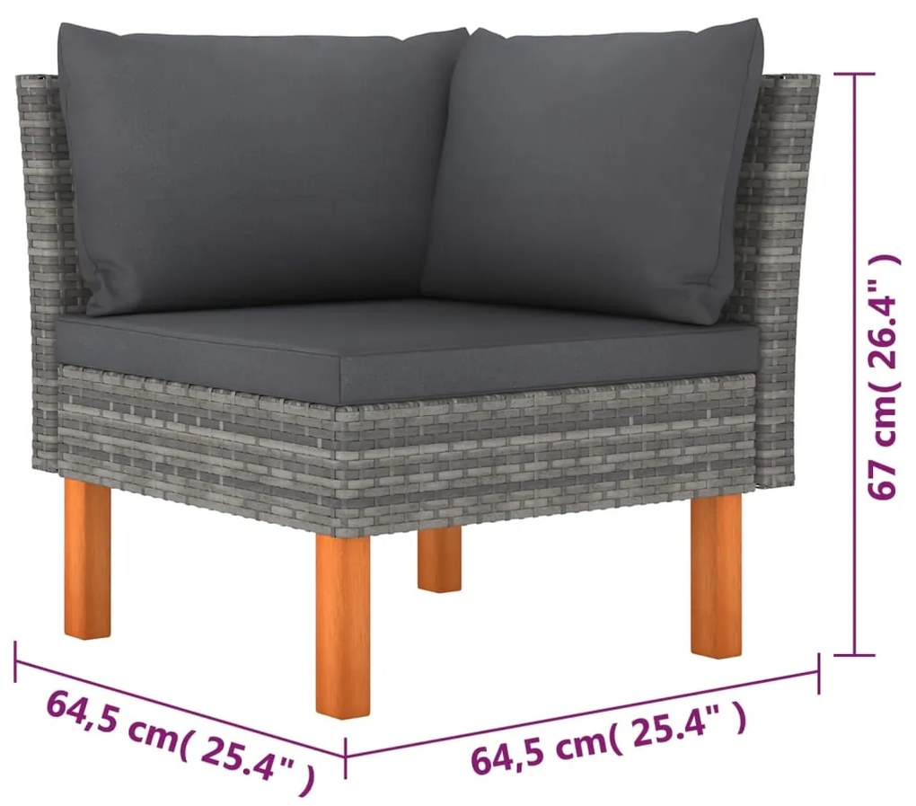 6 pcs conjunto lounge de jardim c/ almofadões vime PE cinzento