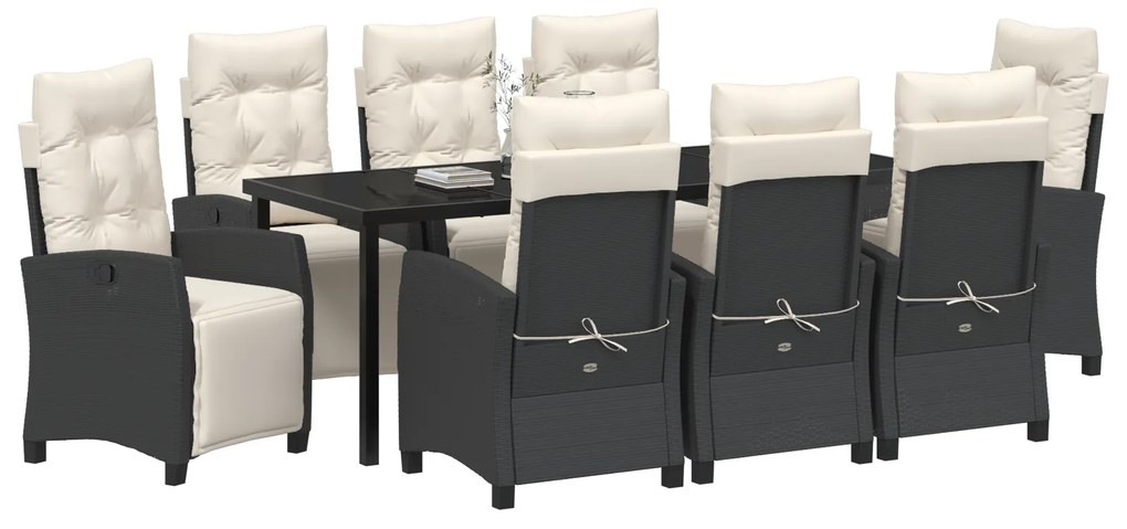 Conjunto de Jantar de Jardim 9 Peças de Rattan Poliéster Preto