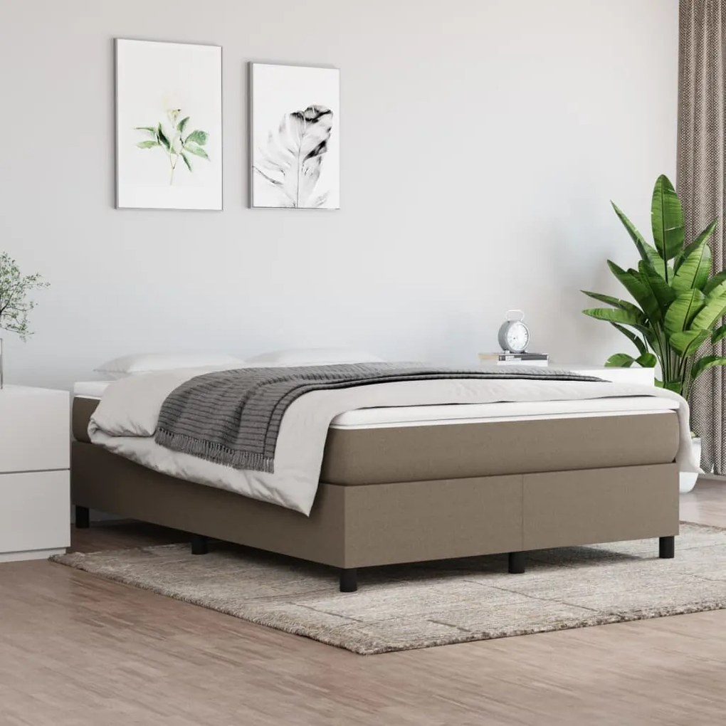 vidaXL Estrutura de cama com molas 140x190 cm tecido castanho-acinzentado