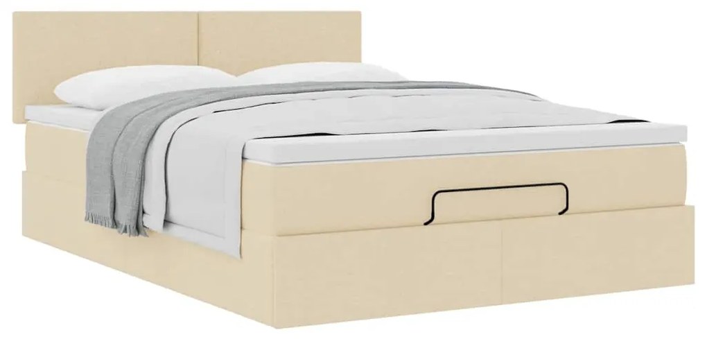 Cama otomana com colchão 140x200 cm tecido creme
