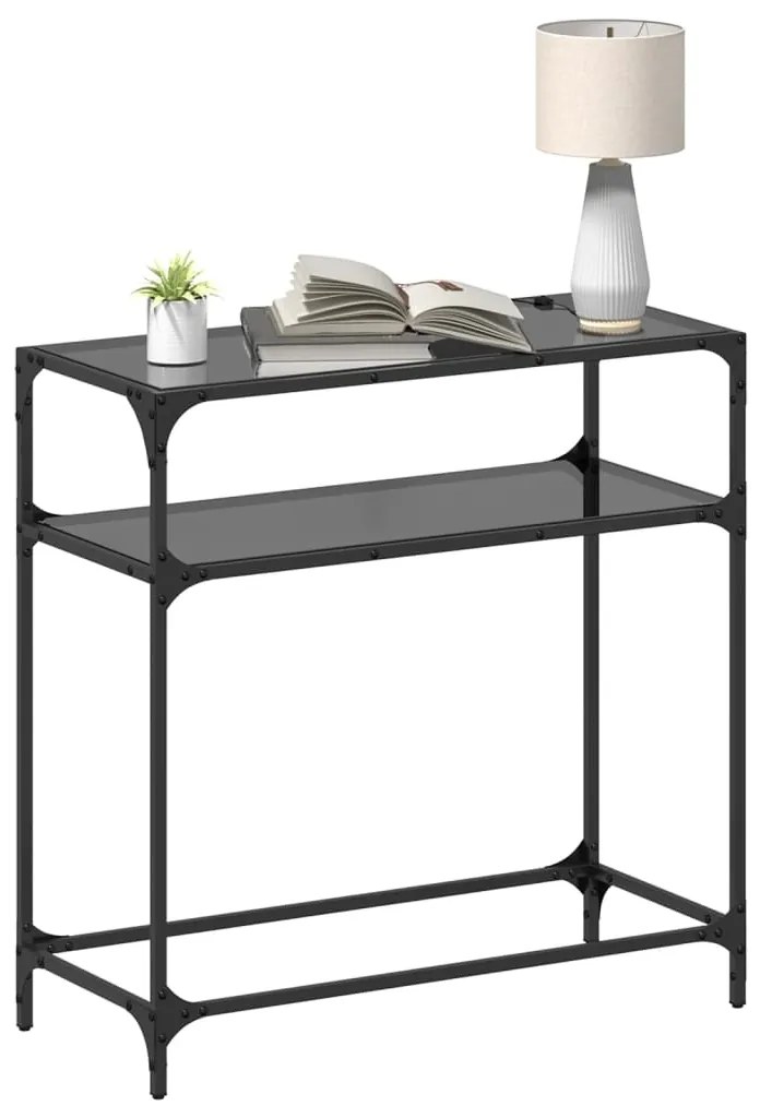 Mesa de centro com tampo em vidro preto 80x35x81 cm aço