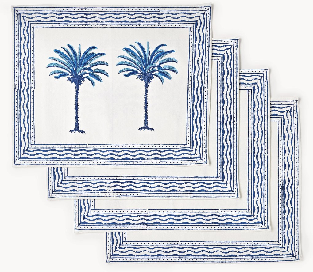 Individuais de mesa em algodão pintados à mão The Palms, conjunto de 4