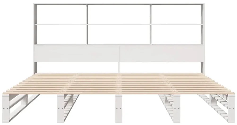 Cama com estante sem colchão 200x200 cm madeira maciça branco