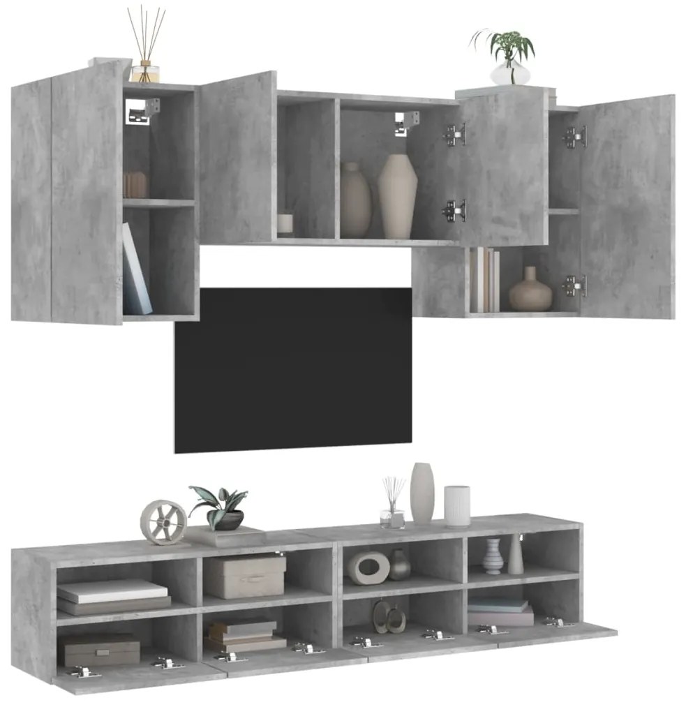 vidaXL 5 pcs móveis de parede p/ TV derivados de madeira cinza cimento