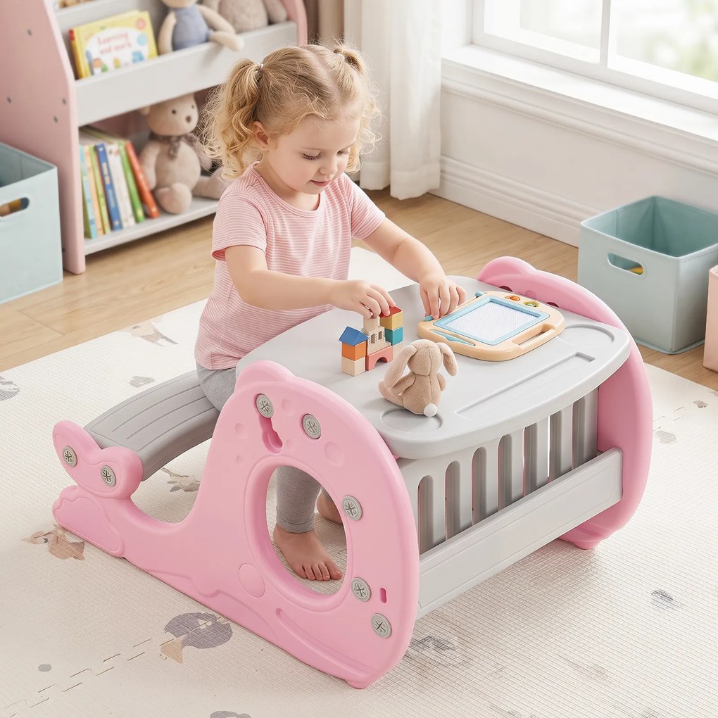 Conjunto de Mesa de Atividades Infantil com Banco, 67 x 54 x 39 cm, 4 em 1, Rosa