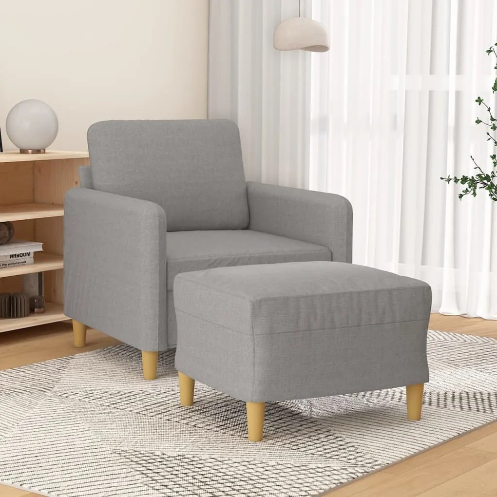 vidaXL Poltrona com apoio de pés 60 cm tecido cinzento-claro