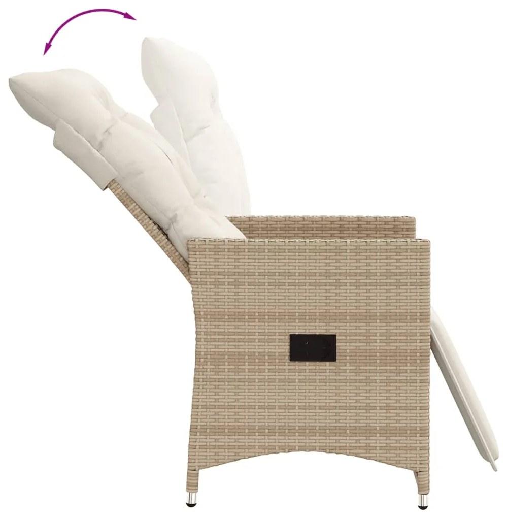 3 pcs conjunto bistrô com almofadões vime PE bege