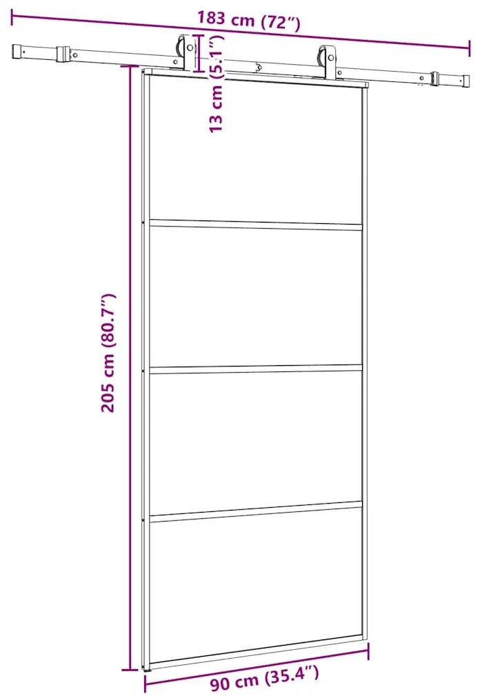 Porta deslizante c/ conj. ferragens 90x205cm vidro ESG preto