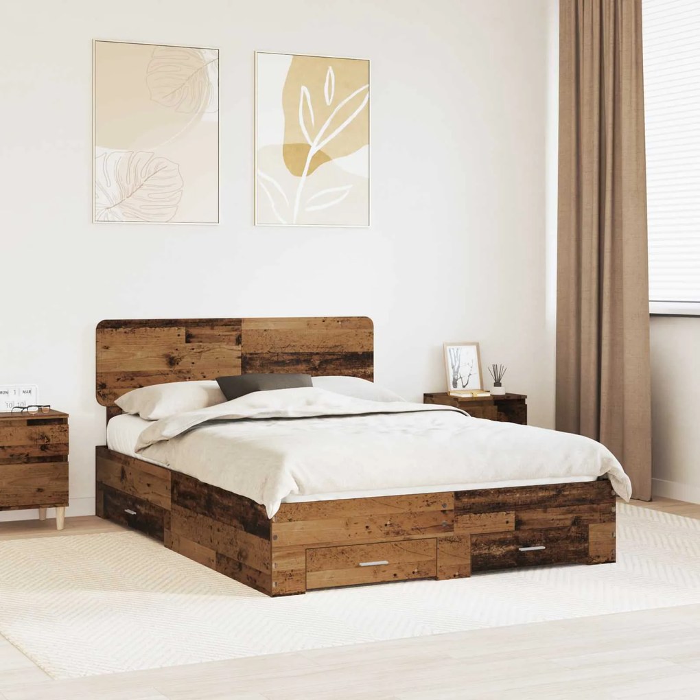 vidaXL Estrutura da Cama com cabeceira Madeira antiga 140 x 200 cm