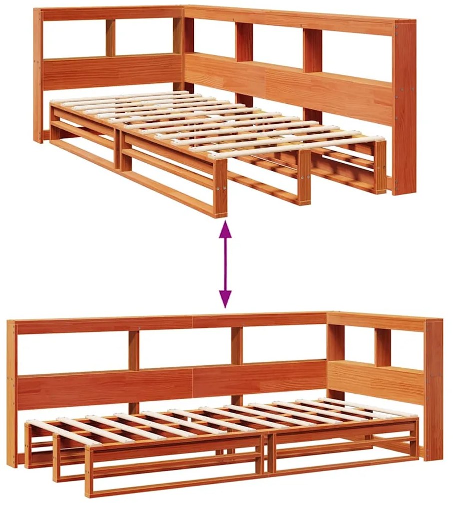 Cama com estante sem colchão 75x190cm pinho maciço castanho-mel