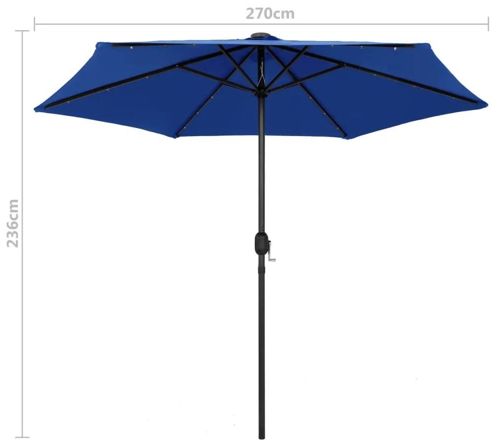 Guarda-sol jardim c/ luzes LED/poste alumínio 270 cm azul-ciano