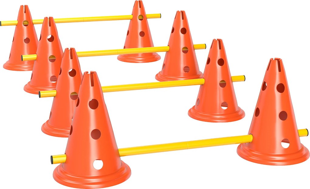 PawHut Conjunto de Agilidade para Cães Barreiras de Obstáculos para Treino de Coordenação 8 Cones 8 Barras Bolsa de Transporte Laranja | Aosom Portugal