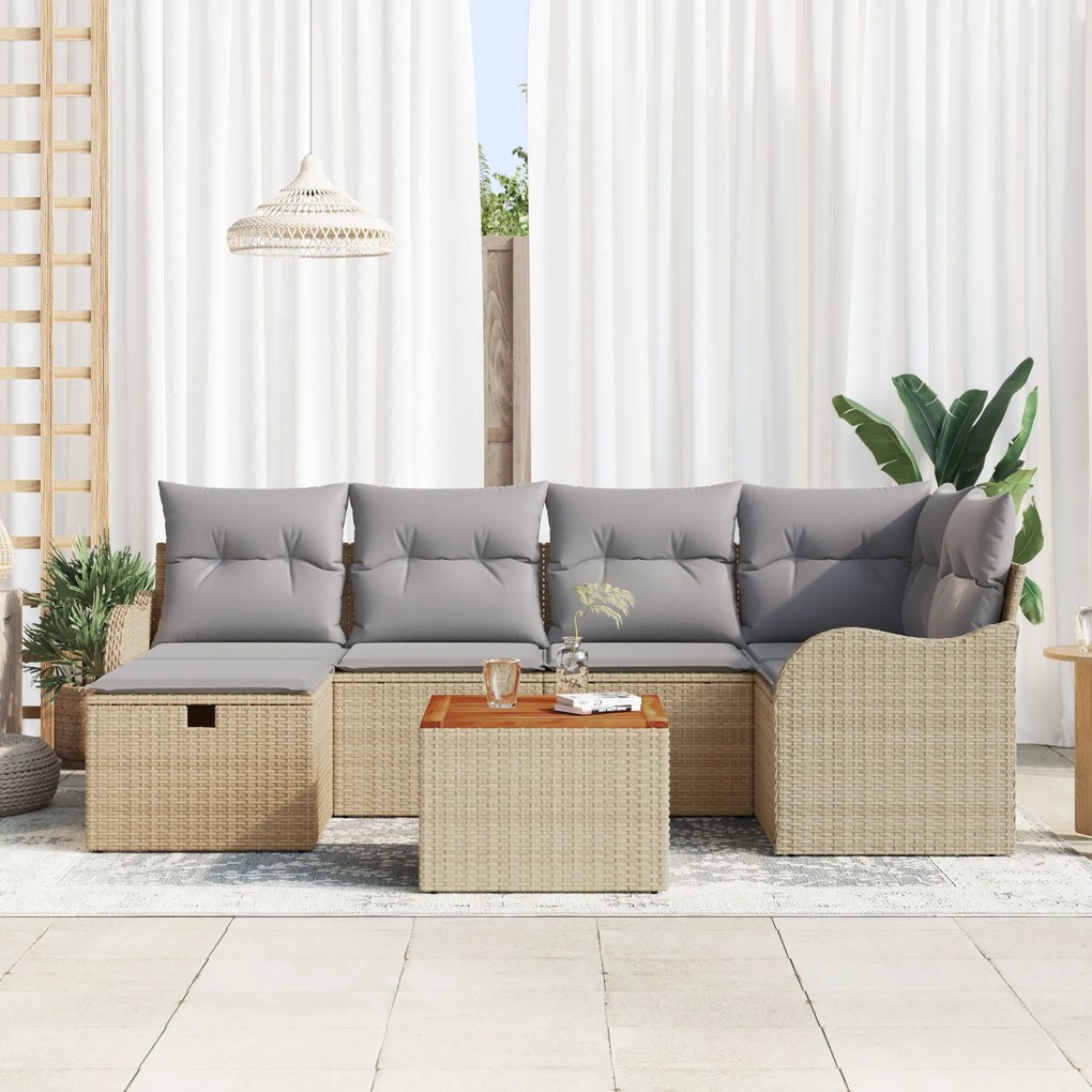 Conjunto de Sofá de Jardim vidaXL 7 Peças com Almofadas Bege em Polyra