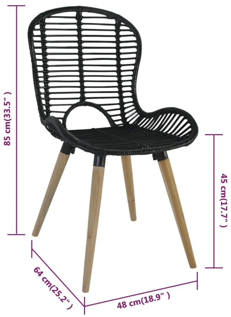 Cadeiras de jantar 2 pcs vime genuíno preto
