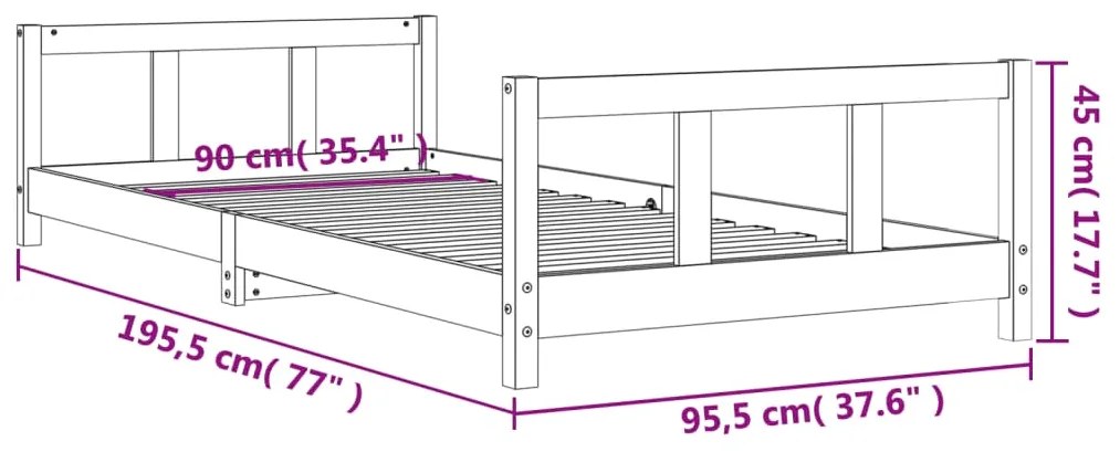 Estrutura de cama infantil 90x190 cm madeira de pinho maciça