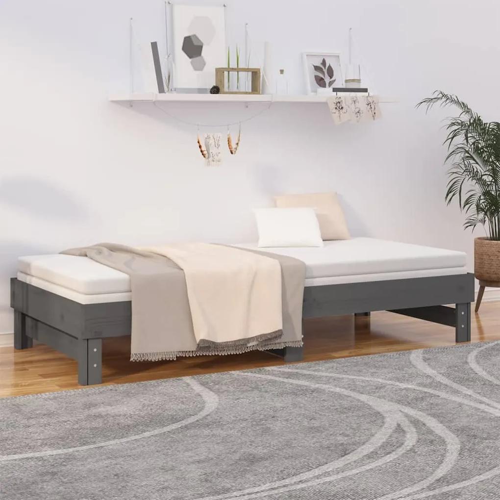 Sofá-cama de puxar 2x(80x200) cm pinho maciço cinza