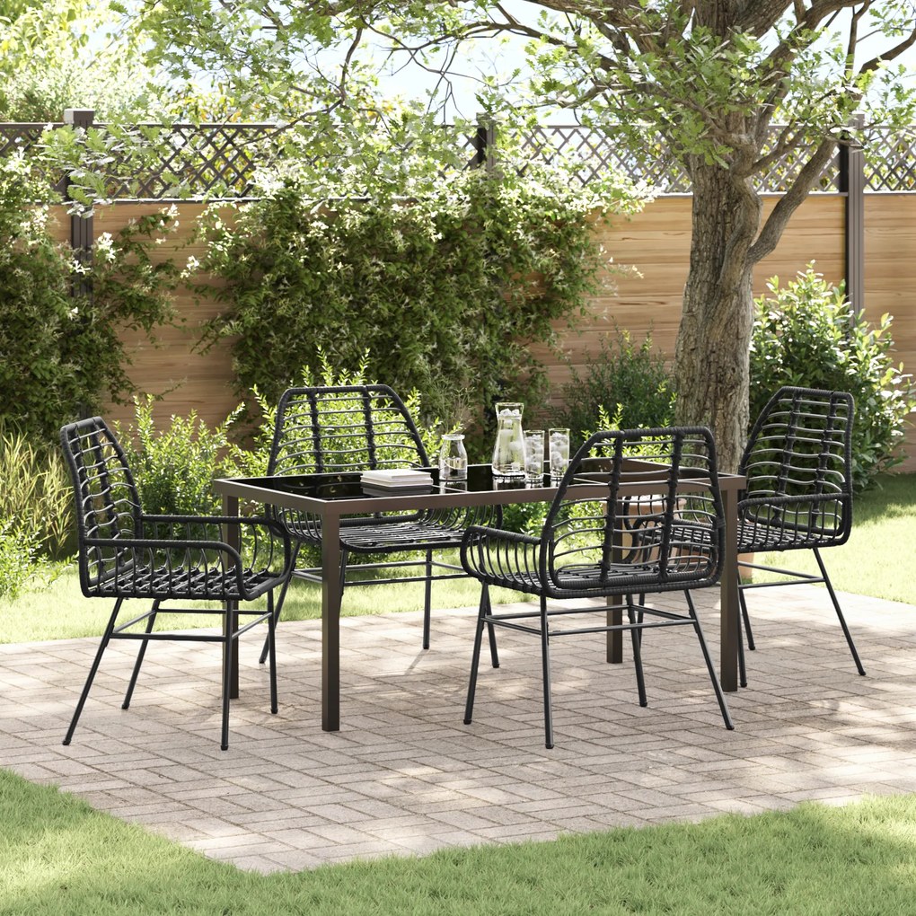 vidaXL Conjunto de Jantar de Jardim 5 Peças Rattan Preto