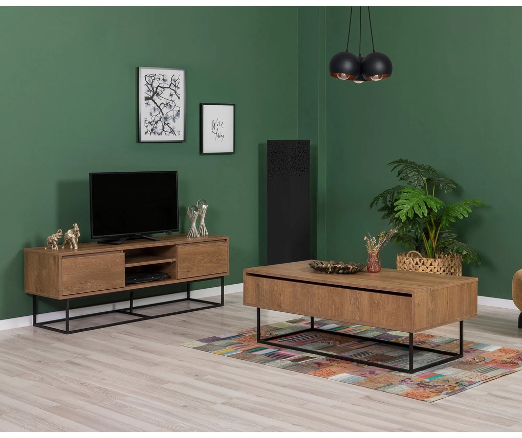 Conjunto de Móveis de Sala Laxus – Nogueira/Preto – TV: 140x50x40 cm,
