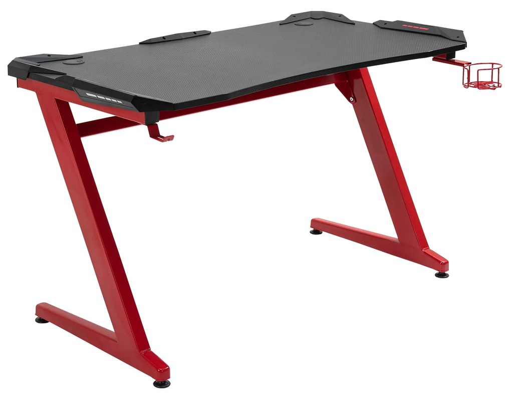 HOMCOM Secretária Gaming para Computador com Porta Copos Gancho para Fones de Ouvidos Suporte para Gamepad e 2 Orifícios Passa Cabos 122x66x76cm