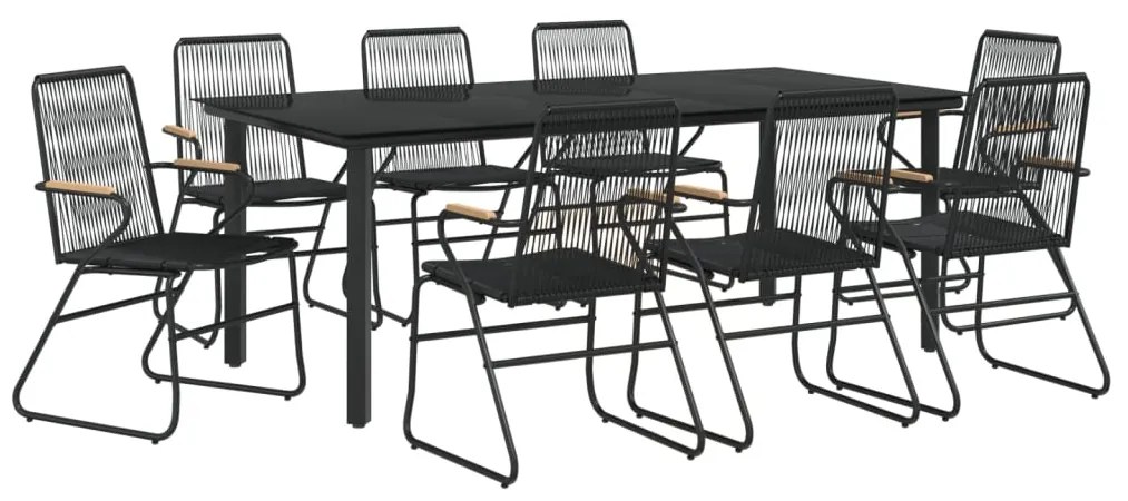 9 pcs conjunto de jantar para jardim vime de PVC preto
