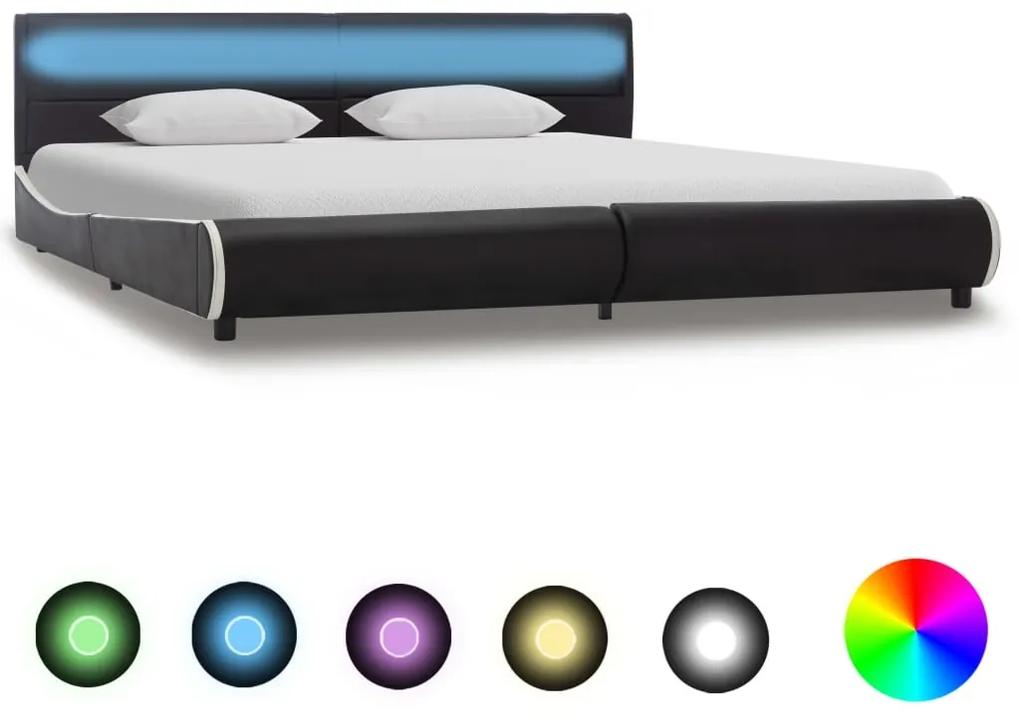 Estrutura de cama c/ LED 180x200 cm couro artificial preto