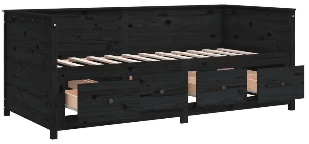 Sofá-cama 75x190 cm madeira de pinho maciça preto