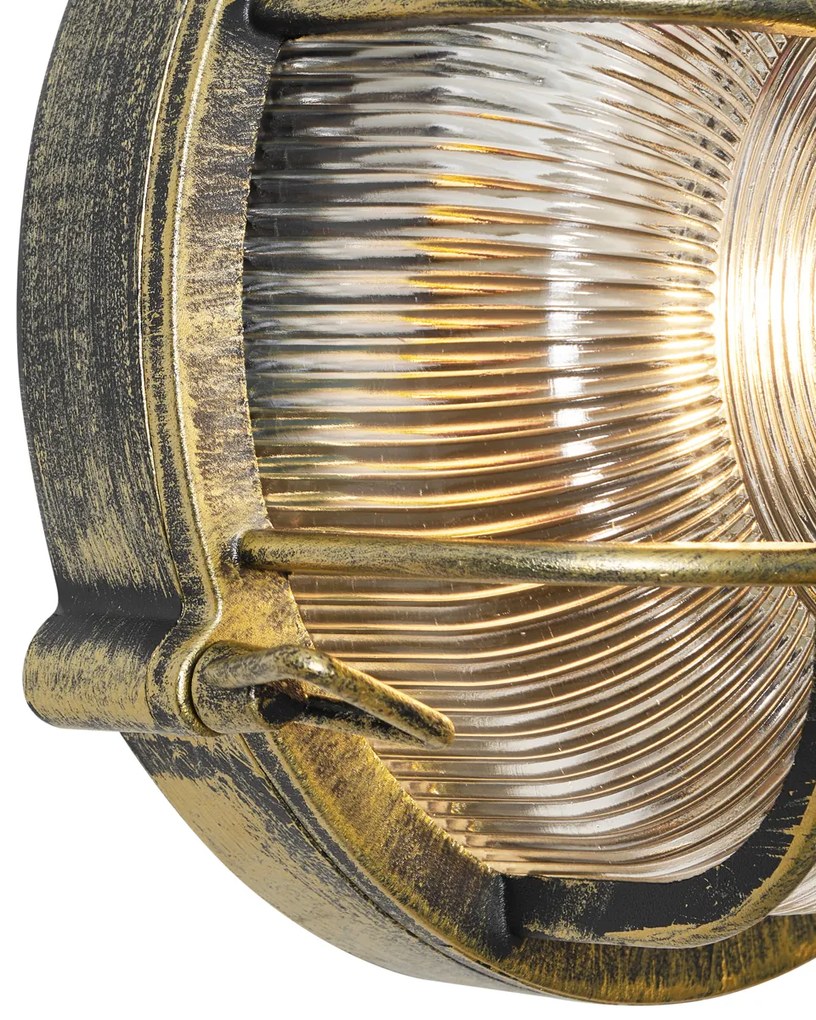 Candeeiro de Parede e Teto Exterior Dourado Antigo Redondo IP44 - Noutica Industrial