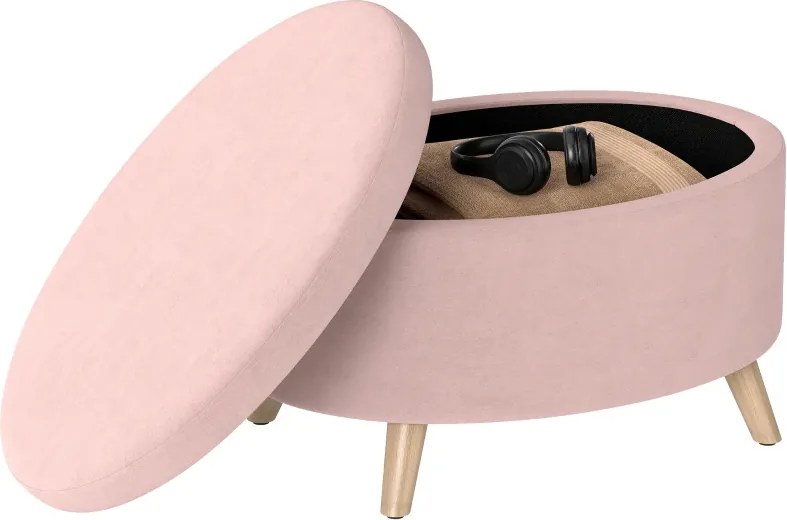 Puff Estofado em Veludo Acolchoado Banco de Armazenamento com Tampa Removível e Pés de Madeira 71x51,5x42 cm Rosa