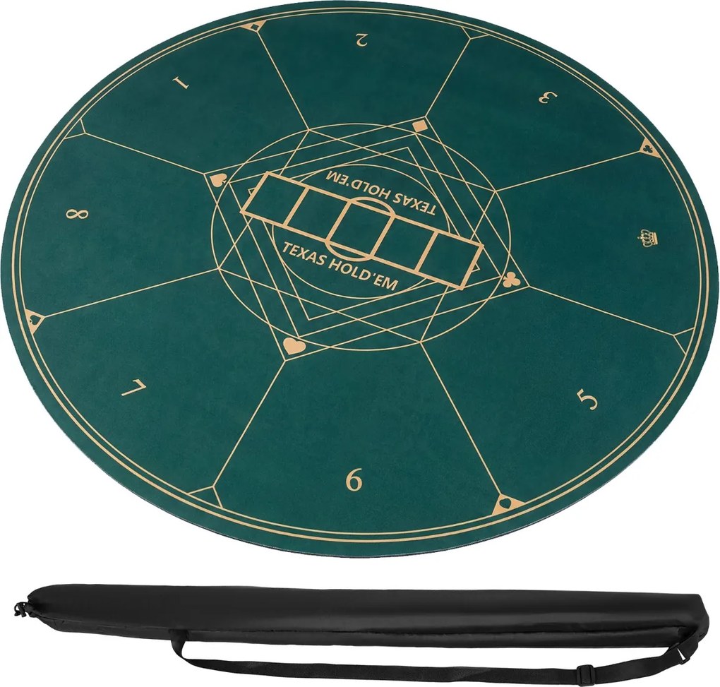 Tapete de póquer redondo 100 cm para Texas Hold'em com base em borracha antiderrapante, dobrável, com bolsa de transporte para 8 jogadores, verde
