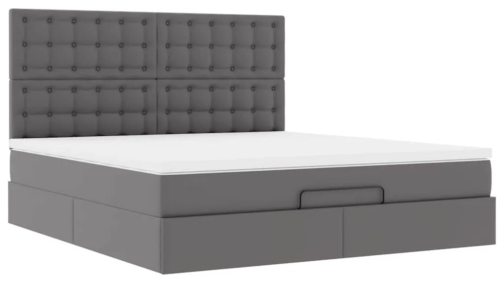 Estrutura de cama otomana com colchão cinza couro falso