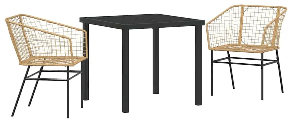 Conjunto de Jantar de Jardim 3 Peças Castanho em Poliratan