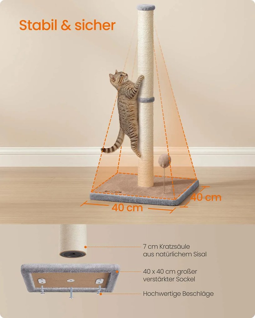 Arranhador para gatinhos e gatos adultos normais 40 x 40 x 85 cm cinzento