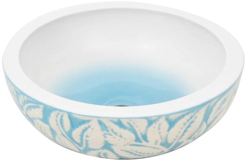 Pia de bancada redonda Φ41x14 cm cerâmica azul e branco