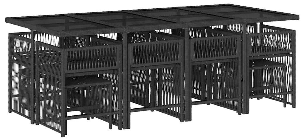 13 pcs conjunto de jantar p/jardim com almofadões vime PE preto