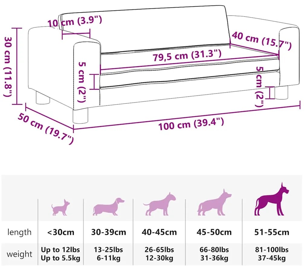Cama para cães com extensão 100x50x30 cm veludo cinzento-claro