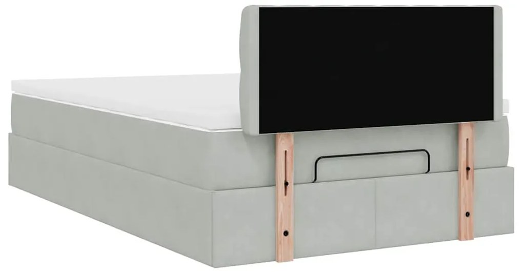 Cama otomana com colchão cinza claro 120x190 cm Veludo