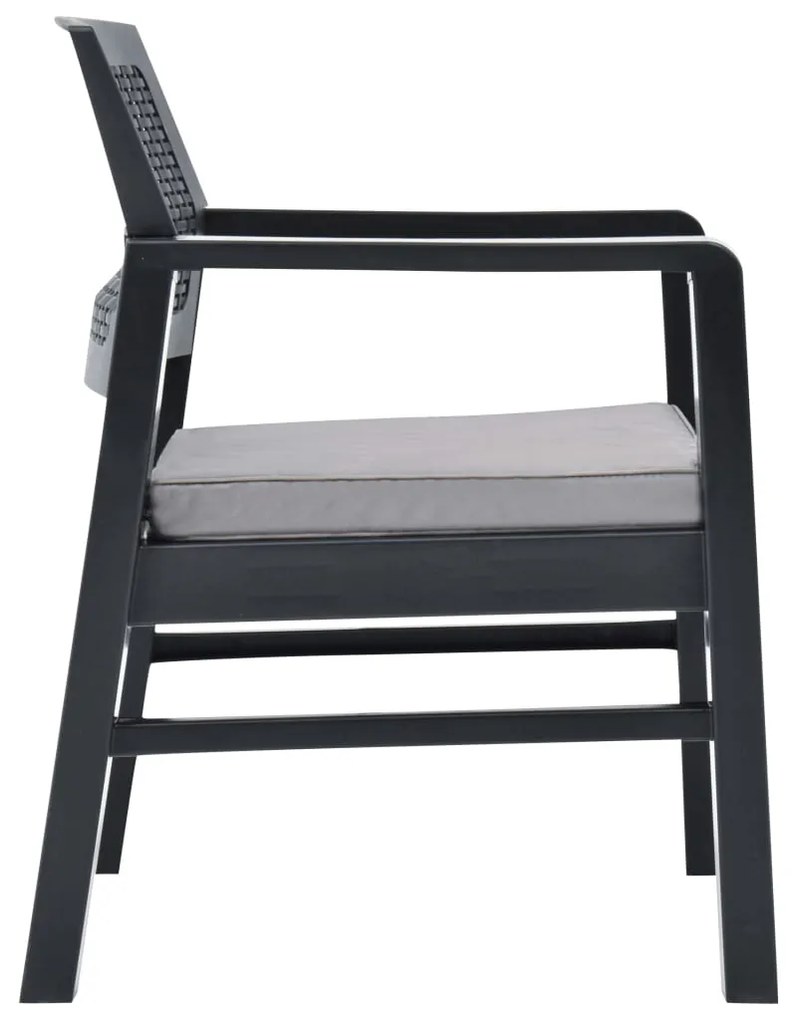 3 pcs conjunto lounge de jardim c/ almofadões plástico cinzento
