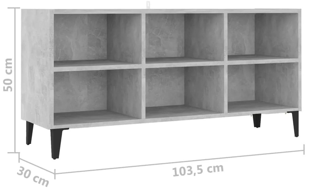 Móvel de TV com pernas em metal 103,5x30x50 cm cinzento cimento