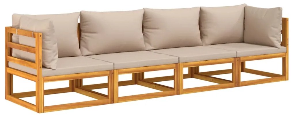 4pcs conj. lounge jardim madeira c/almofadões cinza-acastanhado