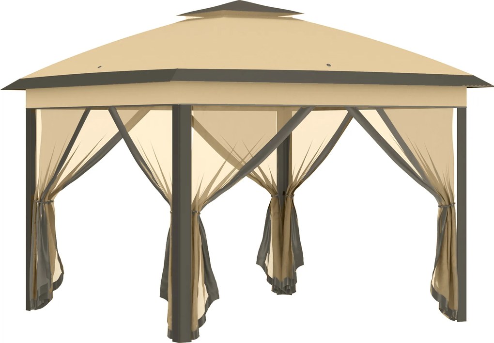 Outsunny Pérgola Dobrável Exterior com Altura Ajustável Teto Duplo 4 Mosquiteiras Removíveis e Bolsa de Transporte 3,3x3,3 m Bege | Aosom Portugal