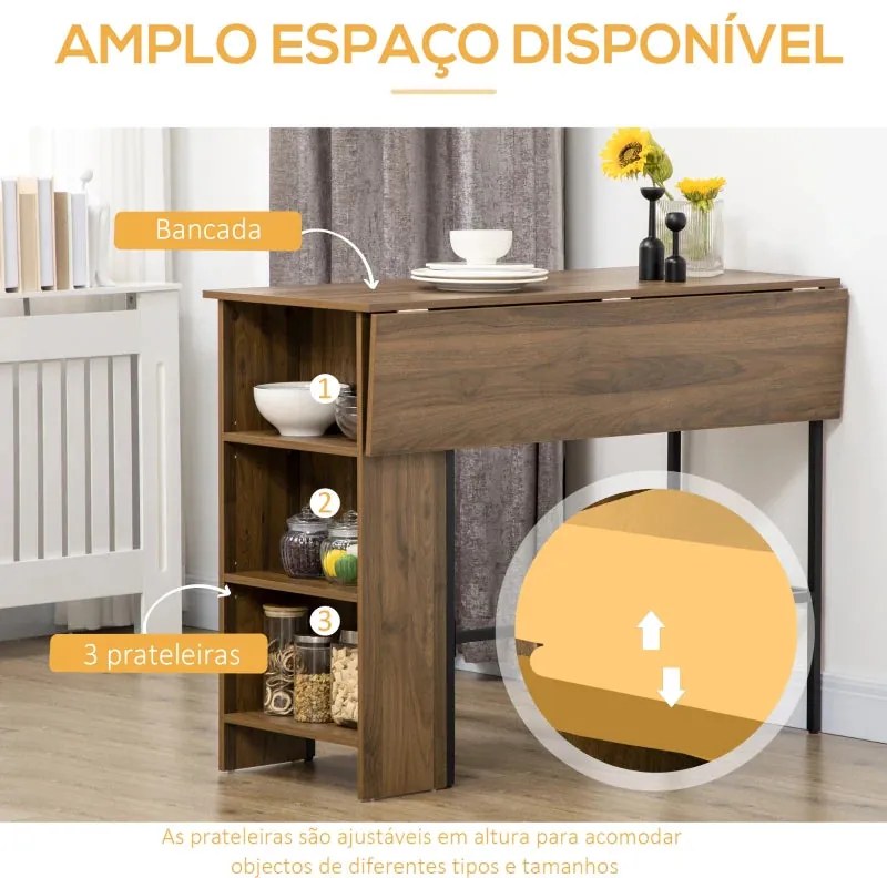 Mesa de Bar Extensivel Stone com 3 Prateleiras - Design Vintage